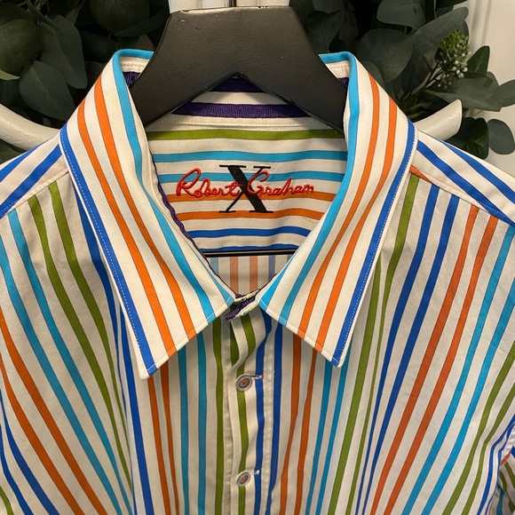 Mens Robert Graham Colorful Stripe Flip Cuff Button Down Shirt LS 2XL XXL - Picture 3 of 14